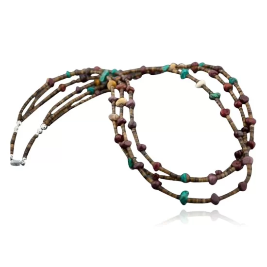 Large Certified Authentic 3 Strand Navajo Native .925 Sterling Silver Multicolor Stones Native American Necklace 370814838833 Large Certified Authentic 3 Strand Navajo Native .925 Sterling Silver Multicolor Stones Native American Necklace 370814838833