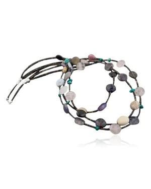 Large Certified Authentic 3Strand Navajo Native .925 Sterling Silver Turquoise and Multicolor Stones Native American Necklace 1593-10