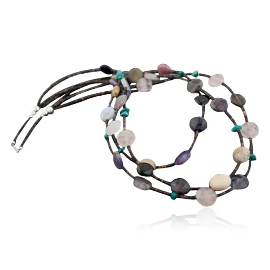 Large Certified Authentic 3Strand Navajo Native .925 Sterling Silver Turquoise and Multicolor Stones Native American Necklace 1593-10 Large Certified Authentic 3Strand Navajo Native .925 Sterling Silver Turquoise and Multicolor Stones Native American Necklace 1593-10