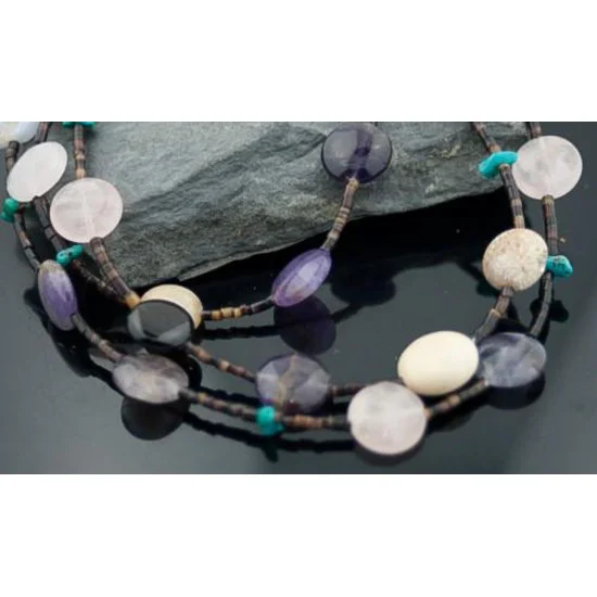 Large Certified Authentic 3Strand Navajo Native .925 Sterling Silver Turquoise and Multicolor Stones Native American Necklace 1593-10 Large Certified Authentic 3Strand Navajo Native .925 Sterling Silver Turquoise and Multicolor Stones Native American Necklace 1593-10