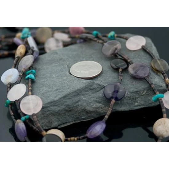 Large Certified Authentic 3Strand Navajo Native .925 Sterling Silver Turquoise and Multicolor Stones Native American Necklace 1593-10 Large Certified Authentic 3Strand Navajo Native .925 Sterling Silver Turquoise and Multicolor Stones Native American Necklace 1593-10