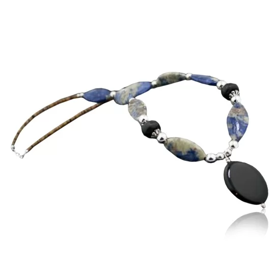 Large Certified Authentic Navajo .925 Sterling Silver LAPIS Black ONYX Native American Necklace 370832548886
