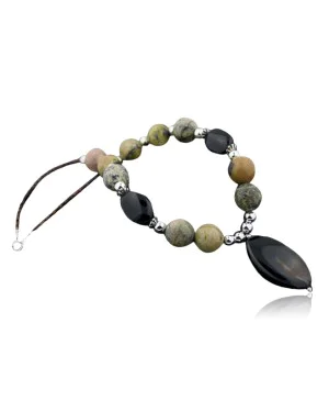 Large Certified Authentic Navajo .925 Sterling Silver Natural Black Onyx Jasper Native American Necklace 390645368639