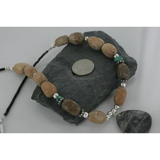 Large Certified Authentic Navajo .925 Sterling Silver Natural Boulder Turquoise Jasper Native American Necklace 15432-7 Large Certified Authentic Navajo .925 Sterling Silver Natural Boulder Turquoise Jasper Native American Necklace 15432-7