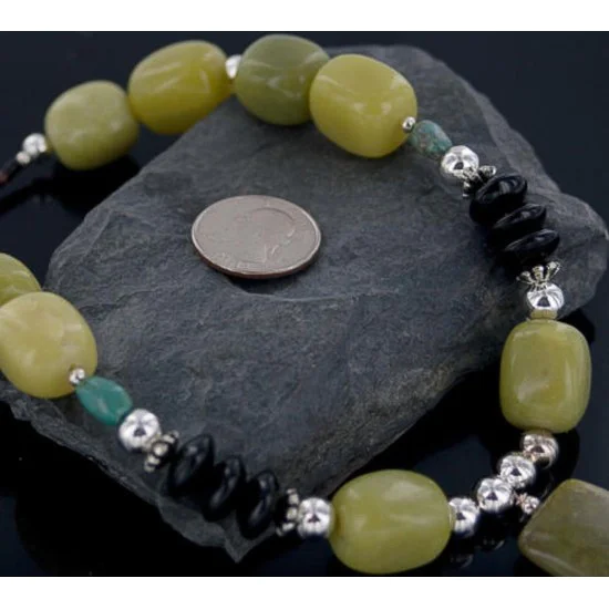Large Certified Authentic Navajo .925 Sterling Silver Natural Turquoise Agate Onyx Native American Necklace 390651801836