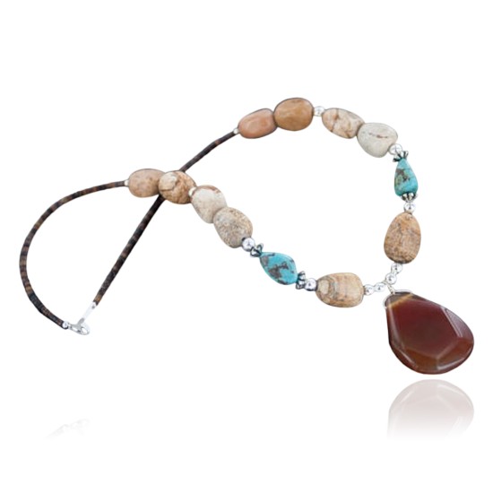 Large Certified Authentic Navajo .925 Sterling Silver Natural Turquoise and Carnelian Native American Necklace 15760-19 Large Certified Authentic Navajo .925 Sterling Silver Natural Turquoise and Carnelian Native American Necklace 15760-19