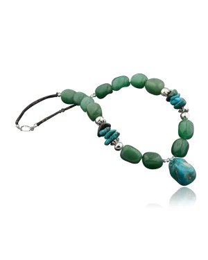 Large Certified Authentic Navajo .925 Sterling Silver Natural Turquoise and Green Jade Native American Necklace 390596280309 Large Certified Authentic Navajo .925 Sterling Silver Natural Turquoise and Green Jade Native American Necklace 390596280309