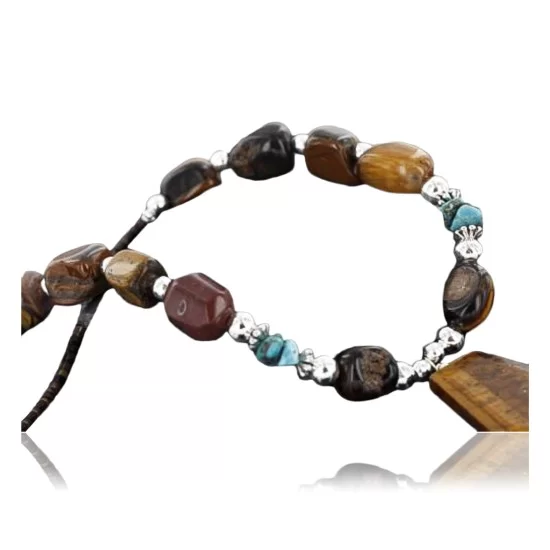 Large Certified Authentic Navajo .925 Sterling Silver Natural Turquoise and Tigers Eye Native American Necklace 15215-37 Large Certified Authentic Navajo .925 Sterling Silver Natural Turquoise and Tigers Eye Native American Necklace 15215-37