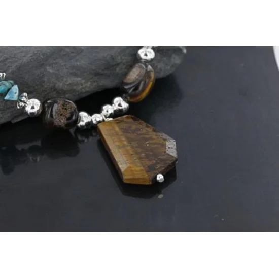 Large Certified Authentic Navajo .925 Sterling Silver Natural Turquoise and Tigers Eye Native American Necklace 15215-37 Large Certified Authentic Navajo .925 Sterling Silver Natural Turquoise and Tigers Eye Native American Necklace 15215-37
