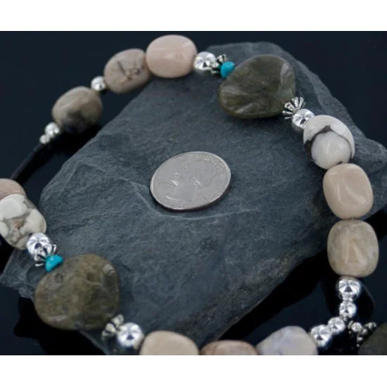 Large Certified Authentic Navajo .925 Sterling Silver Natural Turquoise Jasper Native American Necklace 370889356084