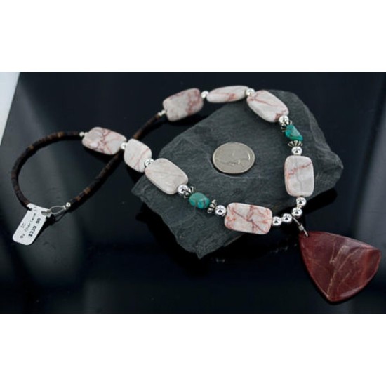 Large Certified Authentic Navajo .925 Sterling Silver Natural Turquoise Jasper Native American Necklace 370891187717