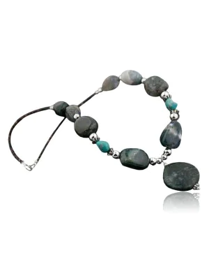 Large Certified Authentic Navajo .925 Sterling Silver Natural Turquoise Jasper Native American Necklace 390645405887