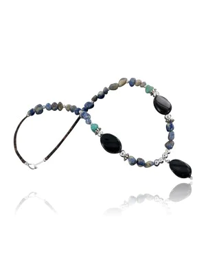 Large Certified Authentic Navajo .925 Sterling Silver Natural Turquoise Lapis and Onyx Native American Necklace 370877695652