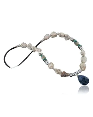Large Certified Authentic Navajo .925 Sterling Silver Natural Turquoise Lapis Native American Necklace 390653304055