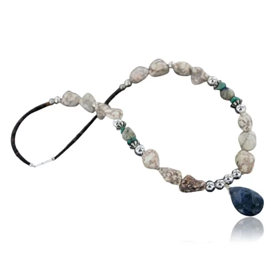 Large Certified Authentic Navajo .925 Sterling Silver Natural Turquoise Lapis Native American Necklace 390653304055