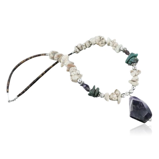 Large Certified Authentic Navajo .925 Sterling Silver White Howlite Amethyst Native American Necklace 15213-46 Large Certified Authentic Navajo .925 Sterling Silver White Howlite Amethyst Native American Necklace 15213-46