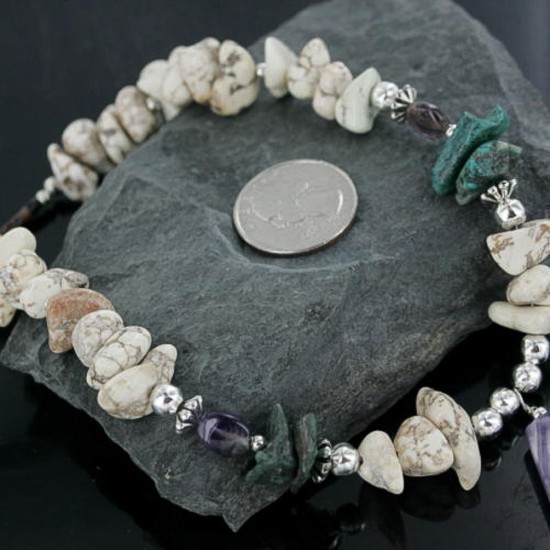 Large Certified Authentic Navajo .925 Sterling Silver White Howlite Amethyst Native American Necklace 15213-46 Large Certified Authentic Navajo .925 Sterling Silver White Howlite Amethyst Native American Necklace 15213-46