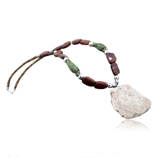 Large Certified Authentic Navajo .925 Sterling Silver White Howlite Jasper Native American Necklace 15501-4 Large Certified Authentic Navajo .925 Sterling Silver White Howlite Jasper Native American Necklace 15501-4