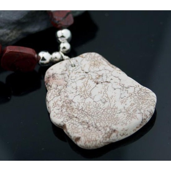 Large Certified Authentic Navajo .925 Sterling Silver White Howlite Jasper Native American Necklace 15501-4 Large Certified Authentic Navajo .925 Sterling Silver White Howlite Jasper Native American Necklace 15501-4