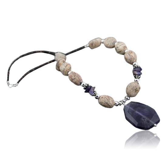 Large Certified Authentic Navajo Native .925 Sterling Silver Boulder Turquoise and Amethyst Native American Necklace 750103-62 Large Certified Authentic Navajo Native .925 Sterling Silver Boulder Turquoise and Amethyst Native American Necklace 750103-62