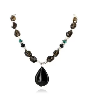 Large Certified Authentic Navajo Native .925 Sterling Silver Natural Boulder and Turquoise Smoky Quartz Native American Necklace 24372-2 Large Certified Authentic Navajo Native .925 Sterling Silver Natural Boulder and Turquoise Smoky Quartz Native American Necklace 24372-2