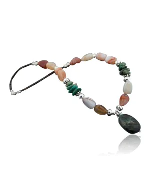 Large Certified Authentic Navajo Native .925 Sterling Silver Natural Turquoise Carnelian Native American Necklace 15353-51