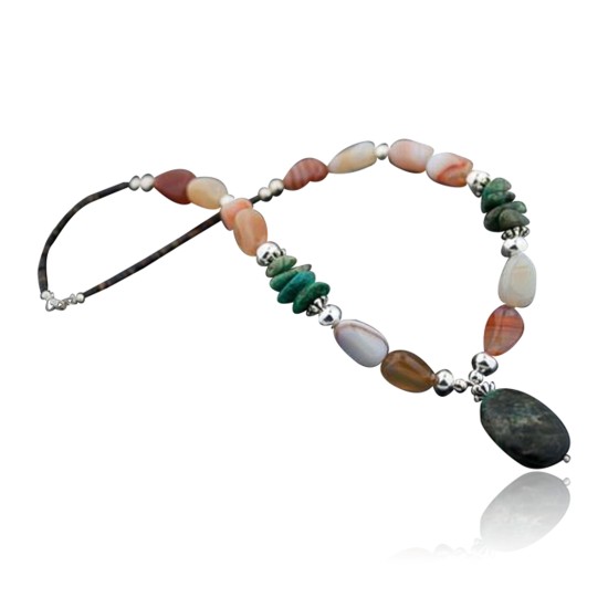 Large Certified Authentic Navajo Native .925 Sterling Silver Natural Turquoise Carnelian Native American Necklace 15353-51