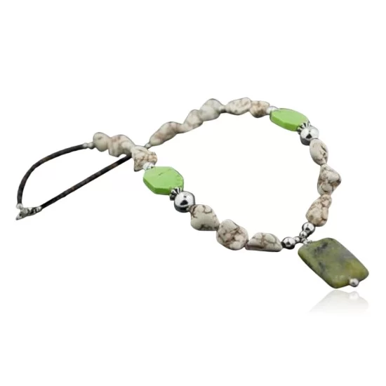 Large Certified Authentic Navajo Native .925 Sterling Silver White Howlite and Gaspeite Native American Necklace 390582334976
