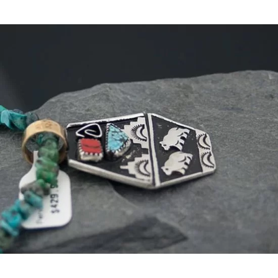 Large Handmade Bear RARE Certified Authentic Navajo Native .925 Sterling Silver Gold Filled Turquoise Native American Necklace 370789163269