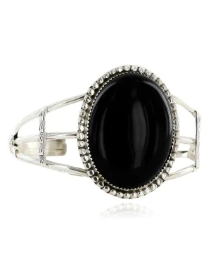 Large Handmade Certified Authentic Navajo .925 Sterling Silver Natural Black Onyx Native American Bracelet 12756-4 Large Handmade Certified Authentic Navajo .925 Sterling Silver Natural Black Onyx Native American Bracelet 12756-4
