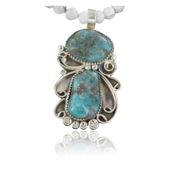 Large Handmade Certified Authentic Navajo .925 Sterling Silver Natural Turquoise and White Howlite Native American Necklace & Pendant 390684301644 Large Handmade Certified Authentic Navajo .925 Sterling Silver Natural Turquoise and White Howlite Native American Necklace & Pendant 390684301644