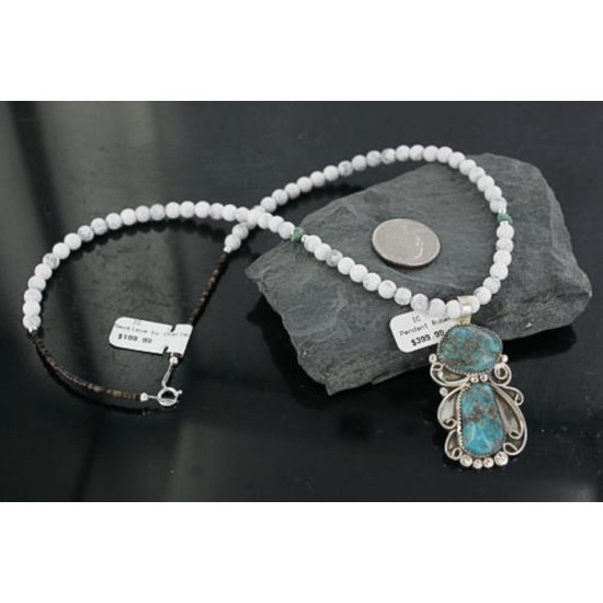 Large Handmade Certified Authentic Navajo .925 Sterling Silver Natural Turquoise and White Howlite Native American Necklace & Pendant 390684301644 Large Handmade Certified Authentic Navajo .925 Sterling Silver Natural Turquoise and White Howlite Native American Necklace & Pendant 390684301644