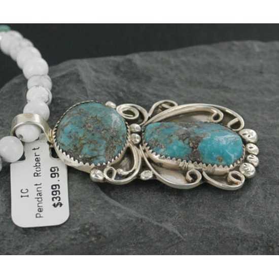 Large Handmade Certified Authentic Navajo .925 Sterling Silver Natural Turquoise and White Howlite Native American Necklace & Pendant 390684301644 Large Handmade Certified Authentic Navajo .925 Sterling Silver Natural Turquoise and White Howlite Native American Necklace & Pendant 390684301644