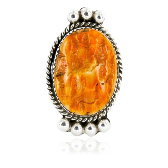 Large Handmade Certified Authentic Navajo .925 Sterling Silver Signed Natural Spiny Oyster Native American Ring  16944