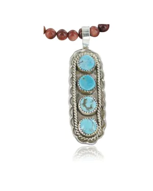 Large Handmade Certified Authentic Navajo .925 Sterling Silver Turquoise and Goldstone Native American Necklace & Pendant 370924097617