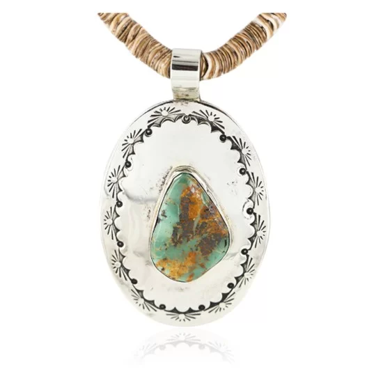 Large HANDMADE Certified Authentic Navajo .925 Sterling Silver Turquoise Graduated Melon Shell Native American Necklace 15971