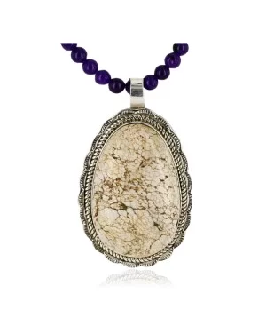 Large Handmade Certified Authentic Navajo .925 Sterling Silver WHITE Turquoise Native American Necklace 370982758302