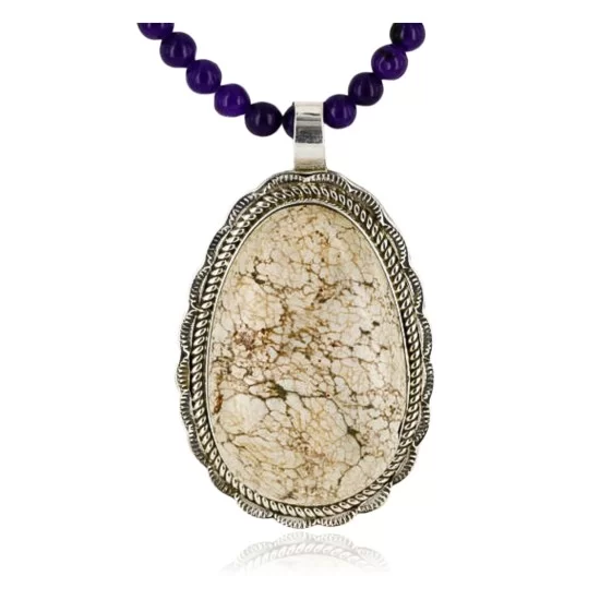 Large Handmade Certified Authentic Navajo .925 Sterling Silver WHITE Turquoise Native American Necklace 370982758302 Large Handmade Certified Authentic Navajo .925 Sterling Silver WHITE Turquoise Native American Necklace 370982758302