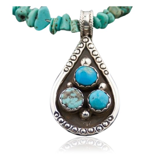 Large Handmade Certified Authentic Navajo Native .925 Sterling Silver Turquoise Native American Necklace 390567637764