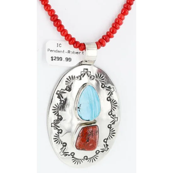 Large HANDMADE Certified Authentic Navajo Nickel Beauty Turquoise and CORAL Native American Necklace 371104957476 Large HANDMADE Certified Authentic Navajo Nickel Beauty Turquoise and CORAL Native American Necklace 371104957476