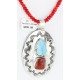 Large HANDMADE Certified Authentic Navajo Nickel Beauty Turquoise and CORAL Native American Necklace 371104957476