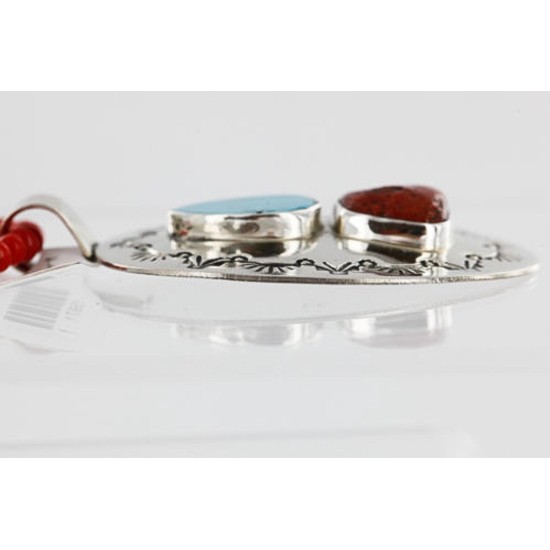 Large HANDMADE Certified Authentic Navajo Nickel Beauty Turquoise and CORAL Native American Necklace 371104957476