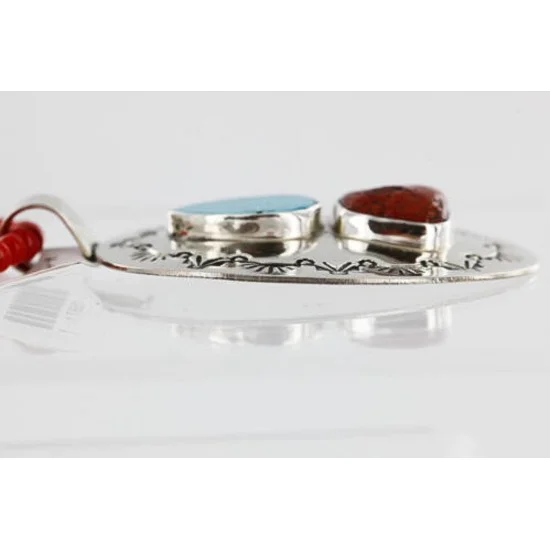 Large HANDMADE Certified Authentic Navajo Nickel Beauty Turquoise and CORAL Native American Necklace 371104957476 Large HANDMADE Certified Authentic Navajo Nickel Beauty Turquoise and CORAL Native American Necklace 371104957476