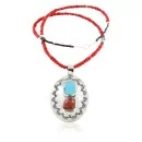 Large HANDMADE Certified Authentic Navajo Nickel Beauty Turquoise and CORAL Native American Necklace 371104957476