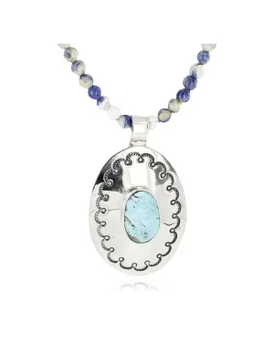 Large HANDMADE Certified Authentic Navajo Nickel Beauty Turquoise Native American Necklace 390887096196
