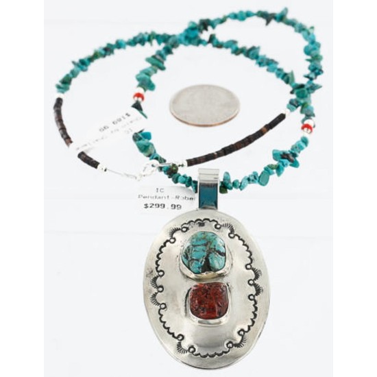 Large HANDMADE Certified Authentic Navajo Nickel CORAL and Turquoise Native American Necklace 371115142357 Large HANDMADE Certified Authentic Navajo Nickel CORAL and Turquoise Native American Necklace 371115142357
