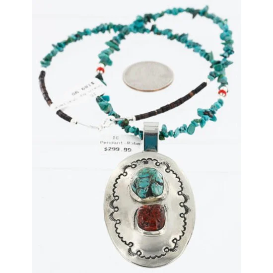 Large HANDMADE Certified Authentic Navajo Nickel CORAL and Turquoise Native American Necklace 371115142357 Large HANDMADE Certified Authentic Navajo Nickel CORAL and Turquoise Native American Necklace 371115142357