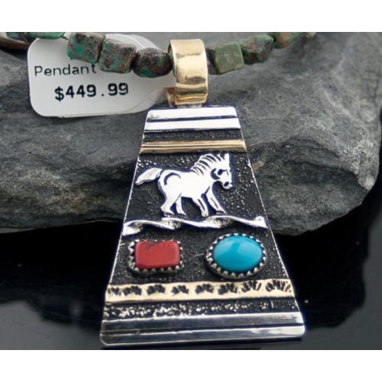 Large Handmade Horse Certified Authentic Navajo .925 Sterling Silver 12kt Gold Filled Turquoise Native American Necklace 370802149263 Large Handmade Horse Certified Authentic Navajo .925 Sterling Silver 12kt Gold Filled Turquoise Native American Necklace 370802149263