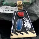 Large Handmade Leaf Certified Authentic Navajo .925 Sterling Silver 12kt Gold Filled Lapis and Coral Native American Necklace 370799109338