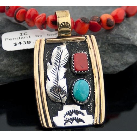 Large Handmade Leaf Certified Authentic Navajo .925 Sterling Silver 12kt Gold Filled Turquoise Native American Necklace 390576104129